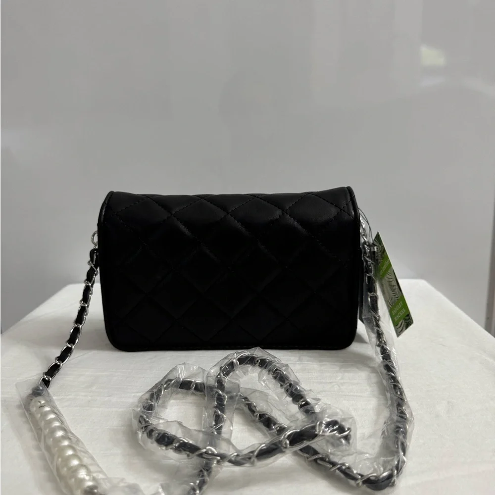 Brand New Badgley Mischka Crossbody Quilted Bag with Pearls